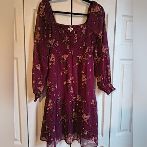 Maurices Burgundy Floral Long Sleeve Dress